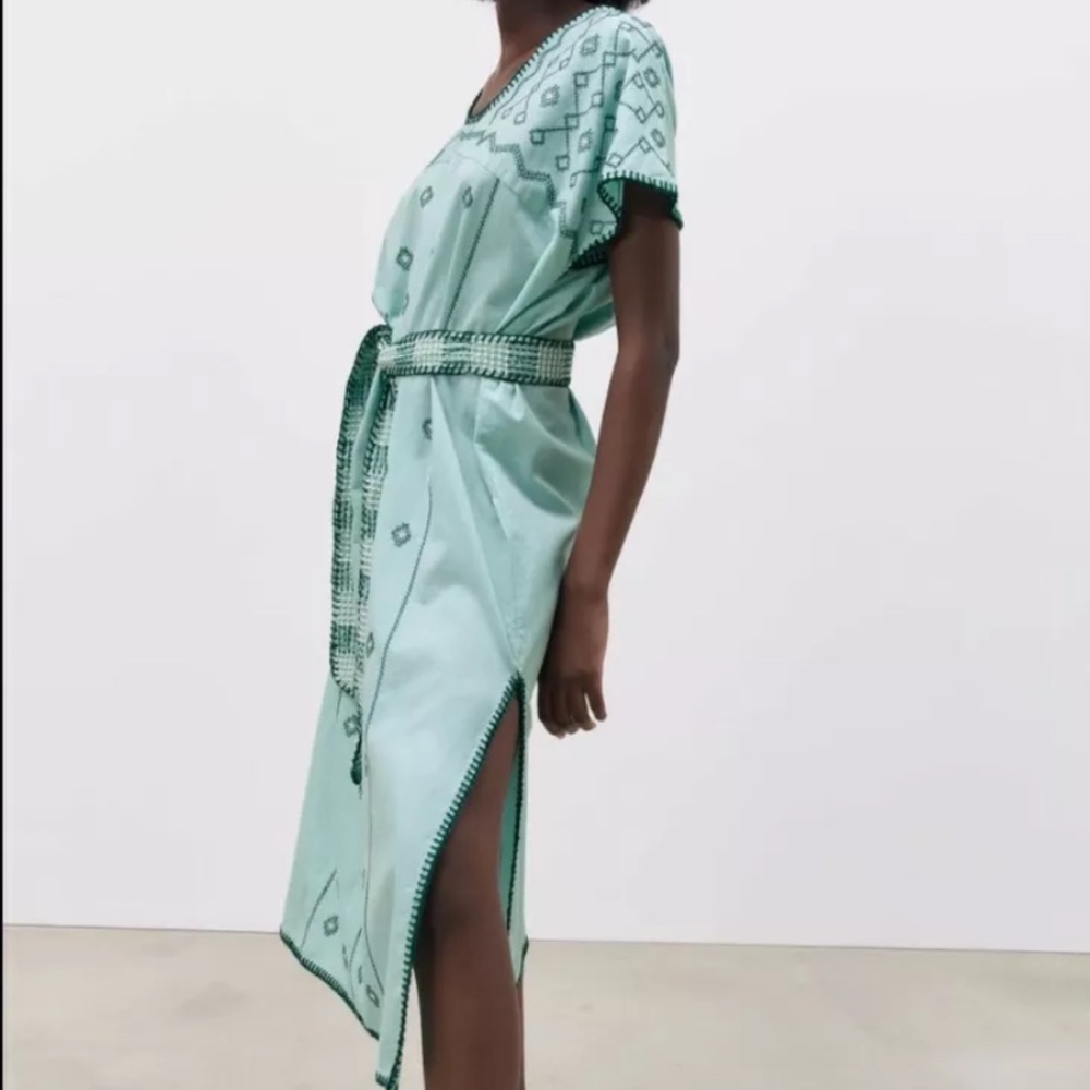 New Zara Embroidered Linen Caftan Tunic Dress - Picture 17 of 17